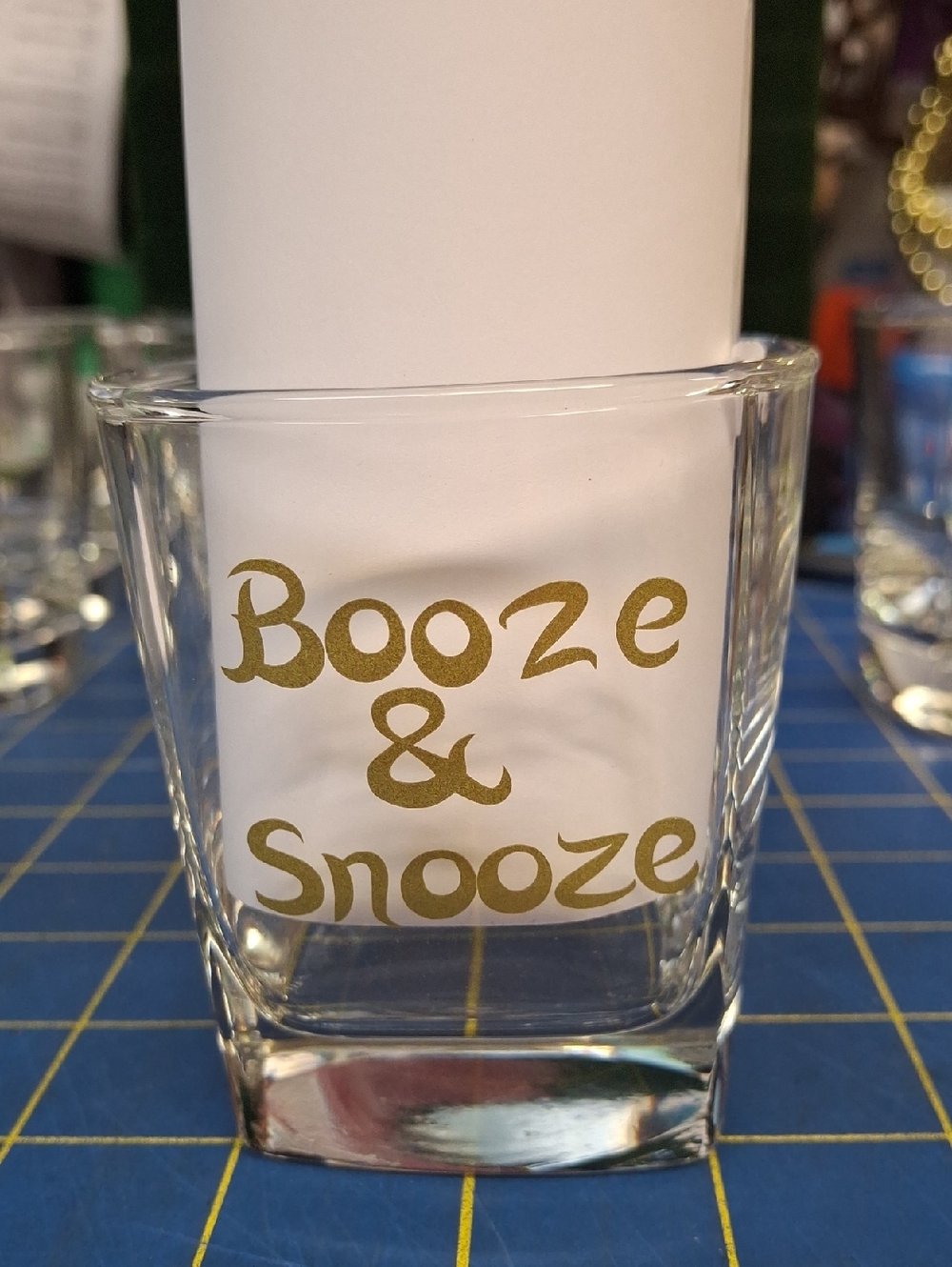 Gold Lettered Shot Glass - "Booze & Snooze" 6.75oz New